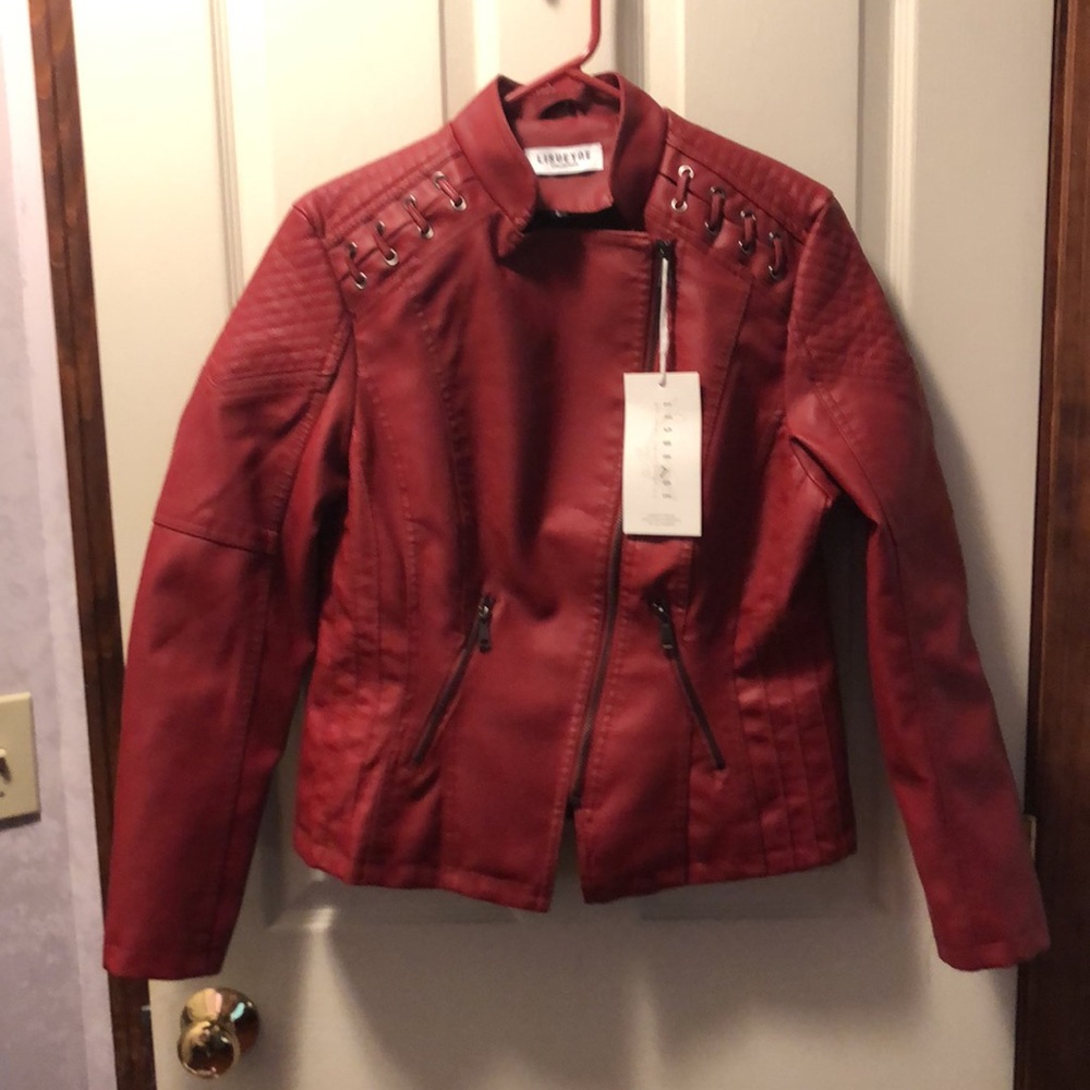 Faux Leather moto jacket size L NWT